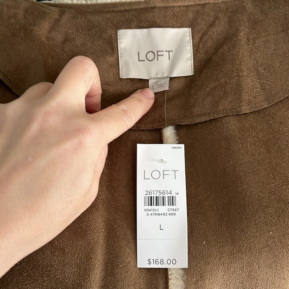 NWT Ann Taylor LOFT Faux Fur Tan Suede Lined Lux Evening Jacket Pockets Large L - Picture 5 of 7
